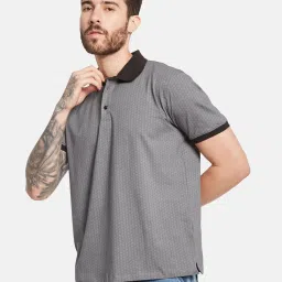 Octave Grey Cotton Regular Fit Printed Polo T-Shirt image 3