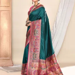 Elora Turquoise Silk Woven Saree With Unstitched Blouse image 3