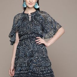 Label Ritu Kumar Blue Tie-Up Neck Layered Georgette Dress-picture-21