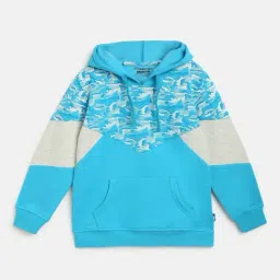 Li'l Tomatoes Kids Aqua Blue Cotton Camouflage Hoodie-image-94