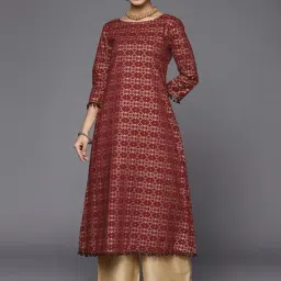 Indo Era Maroon Cotton Printed A Line Kurta-picture-32