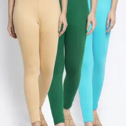 Gracit Green & Blue Mid Rise Leggings - Pack Of 3-picture-30