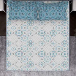 Spaces Atrium Blue 100% Cotton 144 TC Double Bedsheet with 2 Pillow Covers image 3