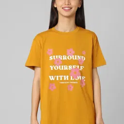Only Mustard Cotton Graphic Print T-Shirt-image-4