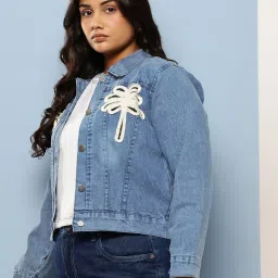 Aarika Blue Embroidery Regular Fit Denim Jacket image 3