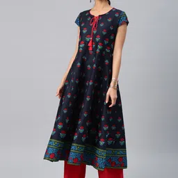 Vishudh Women Navy Blue & Red Printed A-Line Kurta-picture-27