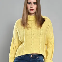 IZEL Women Cable Knit Turtle Neck Pullover-image-5