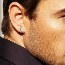 Peora Stainless Steel Silver-Plated Stud Earrings For Men-picture-12