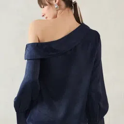 FEMMELLA Navy Blue Regular Fit Solid Top image 2