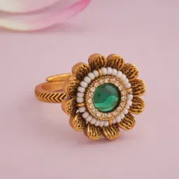 Kushal's Fashion Jewellery Green Gold Polished Antique Finger ring for Women-picture-26