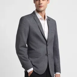 allen solly Men Grey Ultra Slim Fit Textured Formal Blazer image 3