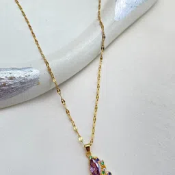 SZN Women Purple & Gold-Plated Butterfly Charm Rhinestone Studded Stainless Steel Chain-picture-20