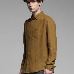 Jack & Jones Brown Linen Regular Fit Texture Shirts image 3