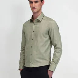 Arrow Green Cotton Slim Fit Texture Shirt image 3