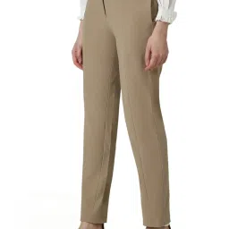 Van Heusen Khaki Cotton Mid Rise Formal Trousers image 3