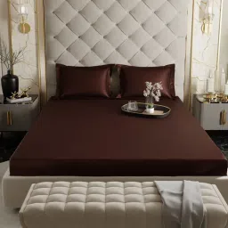 Stoa Paris Brown 300 TC Polyester King Fitted Sheet with 2 Pillow Covers image 3