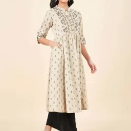 Rangmanch by Pantaloons Beige Cotton Printed A Line Kurta image 3