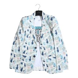 Cavio Kids Navy Printed Full Sleeves T-Shirt with Blazer-picture-1