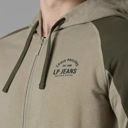 Louis Philippe Khaki Cotton Regular Fit Printed Hooded Sweatshirt image 4