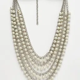Moedbuille Pearls Studded layered Filigree Design Oxidised Silver Plated Handcrafted Necklace image 3