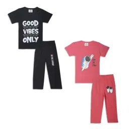 Vimal Jonney Kids Black & Pink Printed T-Shirt Set-picture-40