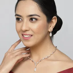 Zeneme Gold Plated Cubic Zirconia Studded Teardrop Shaped Jewellery Set image 3