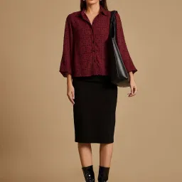 Kazo Maroon Self Pattern Shirt image 3