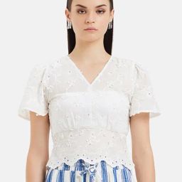 Kazo White Self Design Crop Top-picture-38
