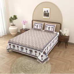 JaipurFabric Taupe Pure Cotton 180 TC Printed Double Bedsheet with 2 Pillow Covers image 3
