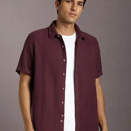 Louis Philippe Jeans Slim Fit Textured Spread Collar Long Sleeves Pure Cotton Casual Shirt-picture-10