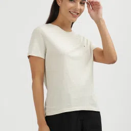 TOMMY HILFIGER Off White Cotton Slim Fit T-Shirt image 3