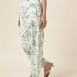 Fabindia White & Green Cotton Printed Pants image 3