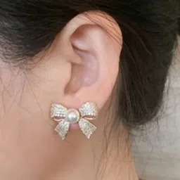 Celestique Cubic Zirconia Studed & Pearls Beaded Quirky Shaped Studs image 5