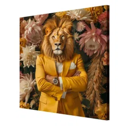 999Store Multicolor Canvas Lion In Floral Suit Wrapped Painting image 3