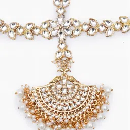 Karatcart Gold Plated Peacock Shaped Handcrafted Kundan Matha Patti for Women image 3