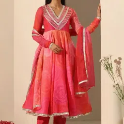 Pomcha Jaipur Gul Bahaar Anarkali Set Kurta With Pant And Dupatta-picture-18
