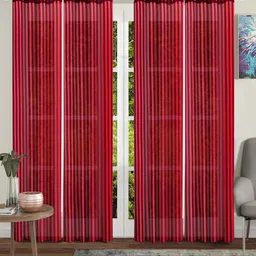 Cortina Maroon Set of 4 Sheer Door Curtains-image-1