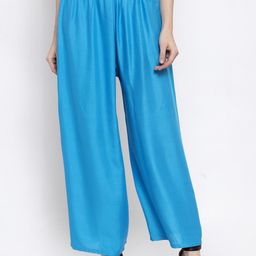TAG 7 Women Blue Solid Flared Palazzos-picture-34