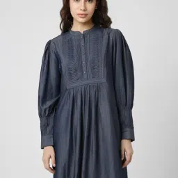 Van Heusen Navy Textured Pattern A-Line Dress-image-11