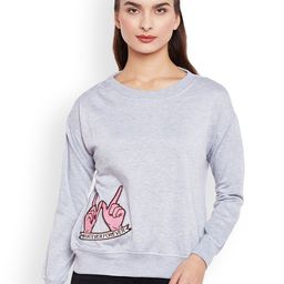 Belle Fille Women Grey Melange Solid Sweatshirt-picture-10