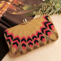 NR by Nidhi Rathi Golden Fabric Embellished Clutch-picture-5