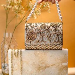 NR by Nidhi Rathi Gold Fabric Embellished Clutch-picture-20