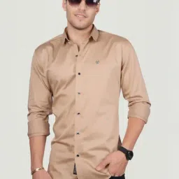 Almaty Beige Cotton Slim Fit Shirt-picture-46