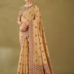 Saree Mall Beige Woven Sarees With Unstitched Blouse-image-33