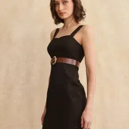 RAREISM Brown Blended Solid Sleeveless Dress image 4