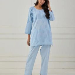 Priya Chaudhary Blue Neer Chikankari Cotton Kurta-picture-0
