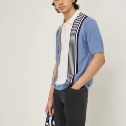 Ascot by Westside Dusty Blue Colour-Blocked Relaxed-Fit Polo T-Shirt-picture-36