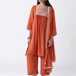 Vark by Westside Rust Floral Embroidered A-Line Ethnic Set-picture-22