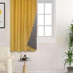 Saral Home Yellow 2 Pieces Geometric Black Out Cotton Window Curtains-picture-10