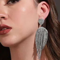 Rubans Rhodium Plated Multilayered Drop Earrings-picture-21